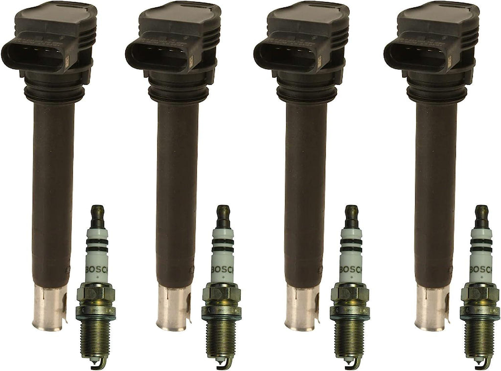 Premium 4 Ignition Coils & 4 Double Platinum Spark Plugs Kit for Audi VW 2.0 L4