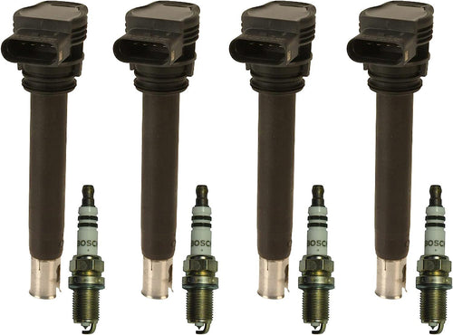 Premium 4 Ignition Coils & 4 Double Platinum Spark Plugs Kit for Audi VW 2.0 L4