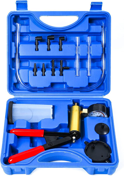 Yonligonju Brake Bleeder Kit with Hand Vacuum Pump with Gauge Adapters Automotive Brake Fluid Bleeding Set for Bike Car Truck (Blue)