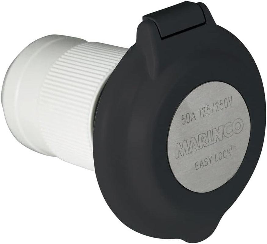 Parkpower by Marinco 6344EL-BRV.BLK 50 Amp, 125/250V Easy Lock Watertight Glass-Filled Polyester Contoured Black Power Inlet, Black