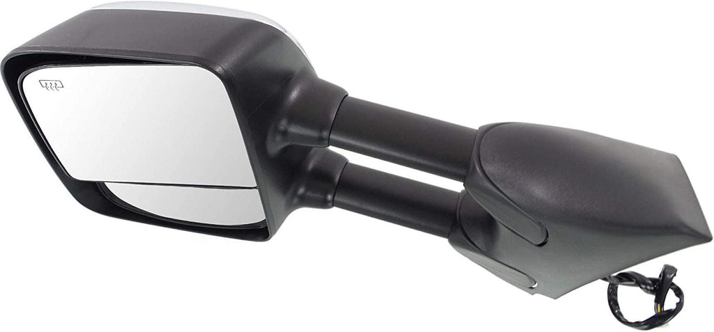 Driver Side Mirror Compatible with 2004-2015 Nissan Titan Manual Folding, Heated, with Memory, Chrome, with Blind Spot Glass, Towing, Power Glass, Black Base; Extends 4 Inches - NI1320204