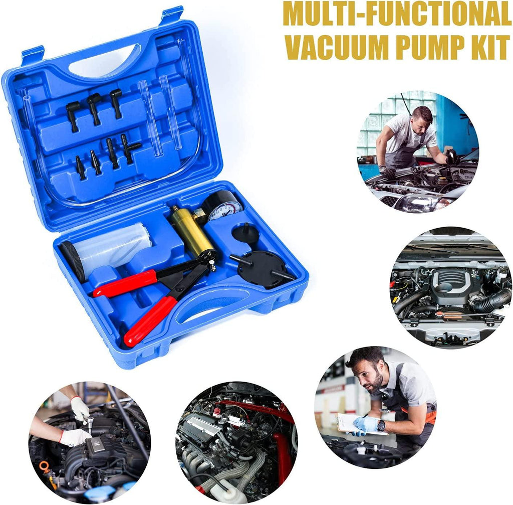 Yonligonju Brake Bleeder Kit with Hand Vacuum Pump with Gauge Adapters Automotive Brake Fluid Bleeding Set for Bike Car Truck (Blue)