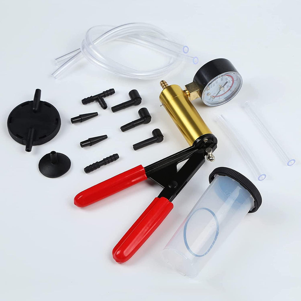 Yonligonju Brake Bleeder Kit with Hand Vacuum Pump with Gauge Adapters Automotive Brake Fluid Bleeding Set for Bike Car Truck (Blue)