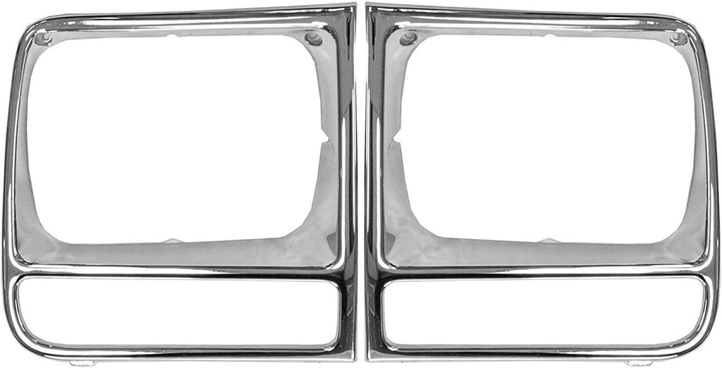 Headlights Headlamps Chrome Trim Bezel Pair Set for 97-01 Jeep Cherokee