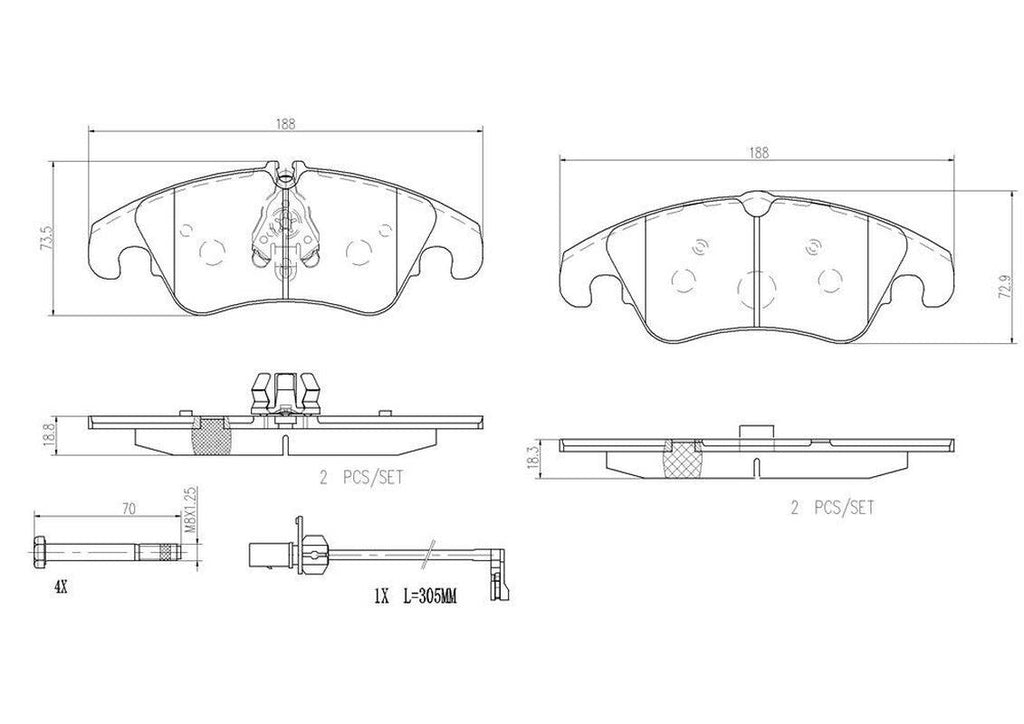 Brembo Front Disc Brake Pad Set for Audi (P85098N)