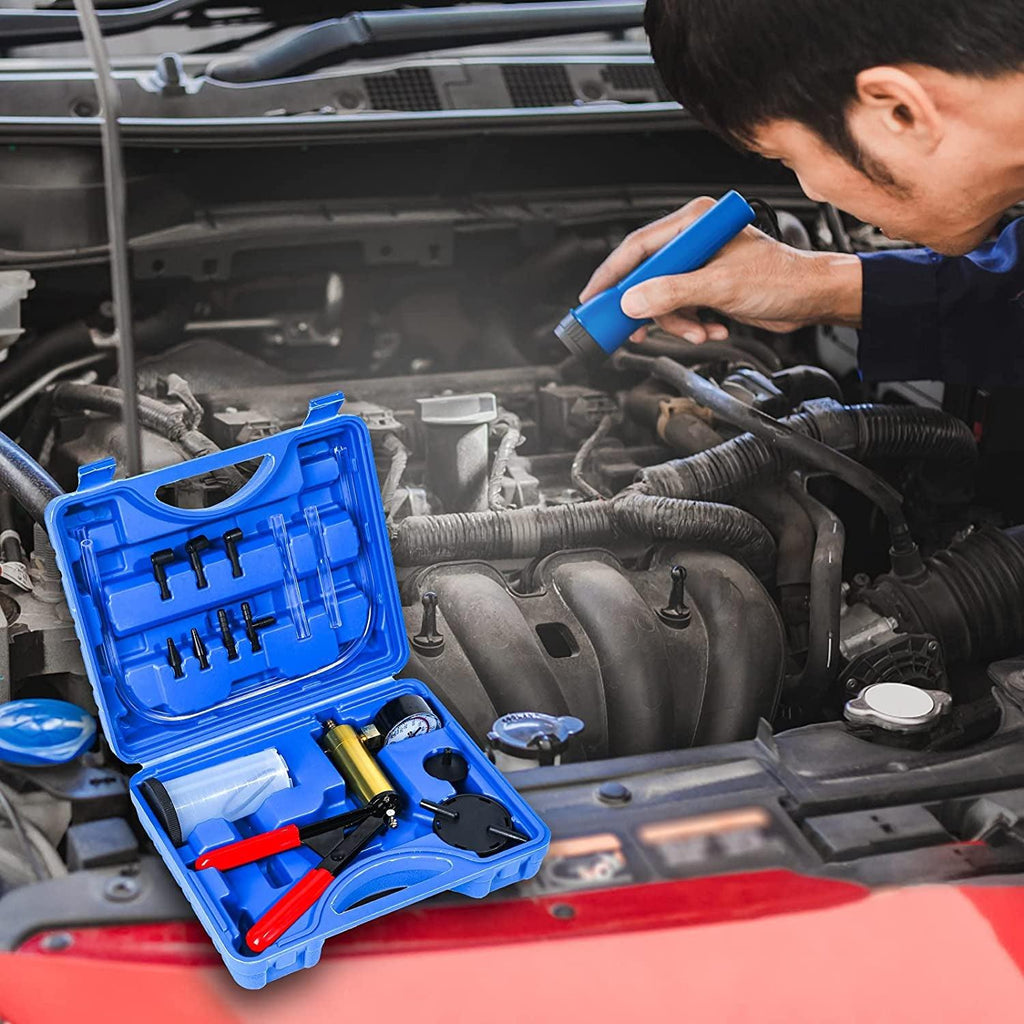 Yonligonju Brake Bleeder Kit with Hand Vacuum Pump with Gauge Adapters Automotive Brake Fluid Bleeding Set for Bike Car Truck (Blue)