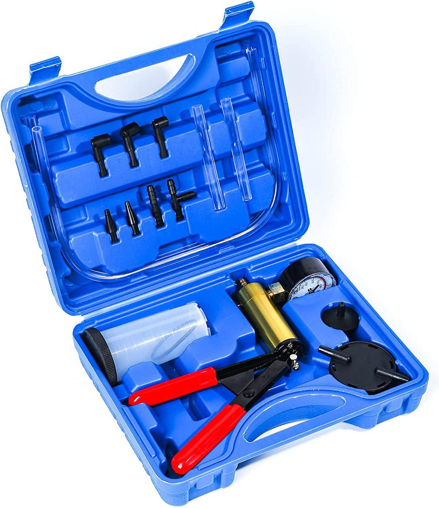 Yonligonju Brake Bleeder Kit with Hand Vacuum Pump with Gauge Adapters Automotive Brake Fluid Bleeding Set for Bike Car Truck (Blue)