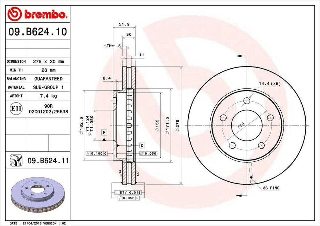 Brembo Front Disc Brake Rotor for Rendezvous, Aztek (09.B624.11)