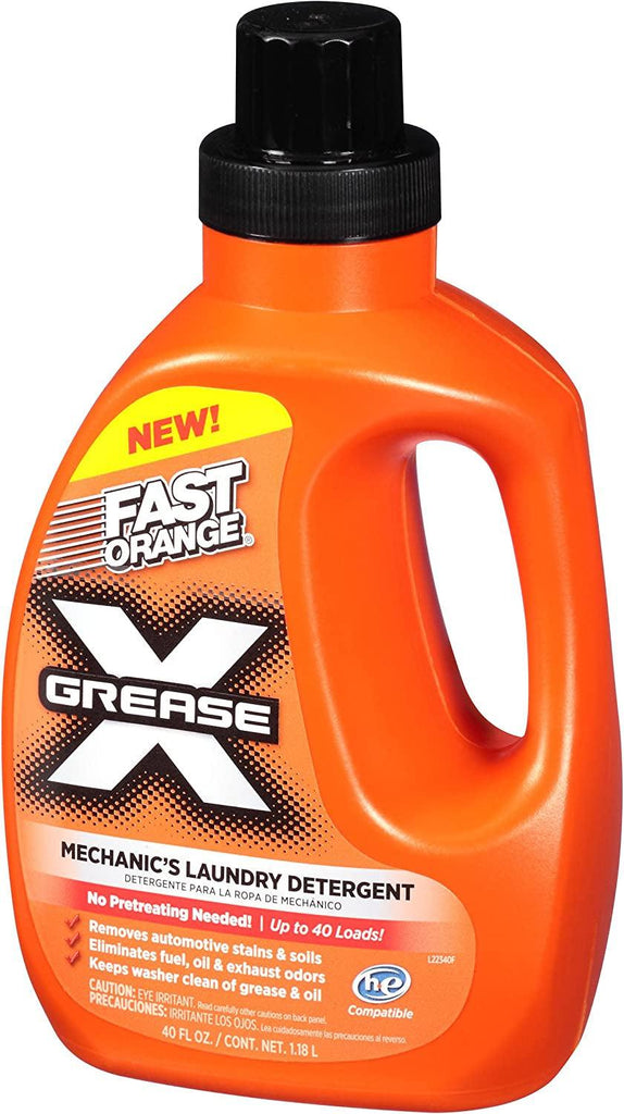 Fast Orange 22340 Grease X Mechanics Laundry Detergent for Oil, Grease, Automotive Stains and Odors, Eliminates Fuel, Oil, Grease and Exhaust Stains 40 Fl. Oz