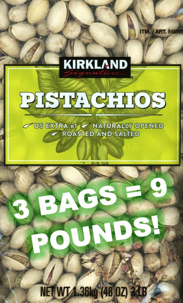 KIRKLAND CALIFORINIA PISTACHIOS 3 X 3LB BAGS = 9 POUNDS! FREE PRIORITY SHIPPING