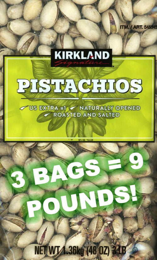 KIRKLAND CALIFORINIA PISTACHIOS 3 X 3LB BAGS = 9 POUNDS! FREE PRIORITY SHIPPING