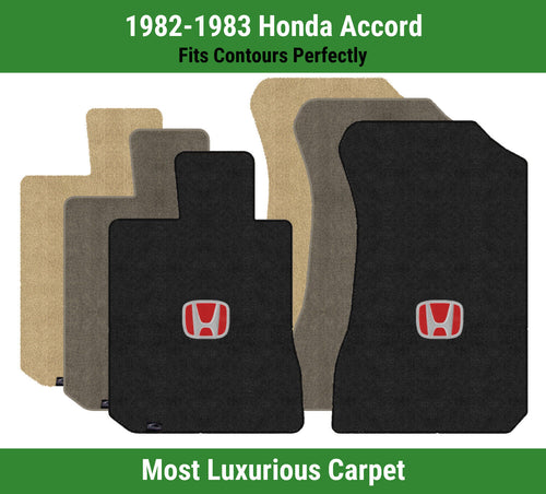 Lloyd Luxe Front Carpet Mats for '82-83 Honda Accord W/Red on Black Honda H Logo