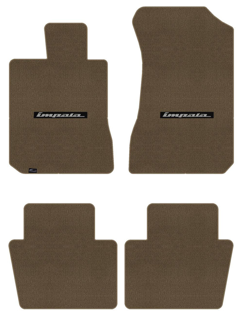 Lloyd Velourtex Front & Rear Mats for '72-76 Impala W/Impala Script Silver on Bl