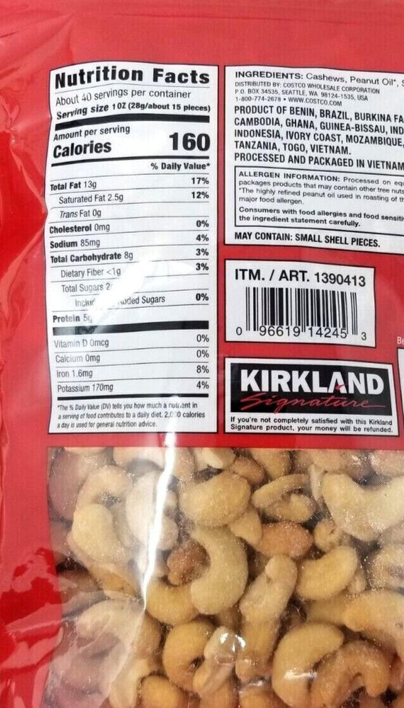 2 Packs Kirkland Signature Whole Fancy Cashew Nuts with Sea Salt 2.5Lb Each Pack