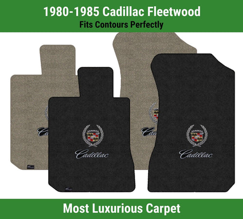 Lloyd Luxe Front Mats for '80-85 Fleetwood W/Cadillac Crest 2 Silver on Black