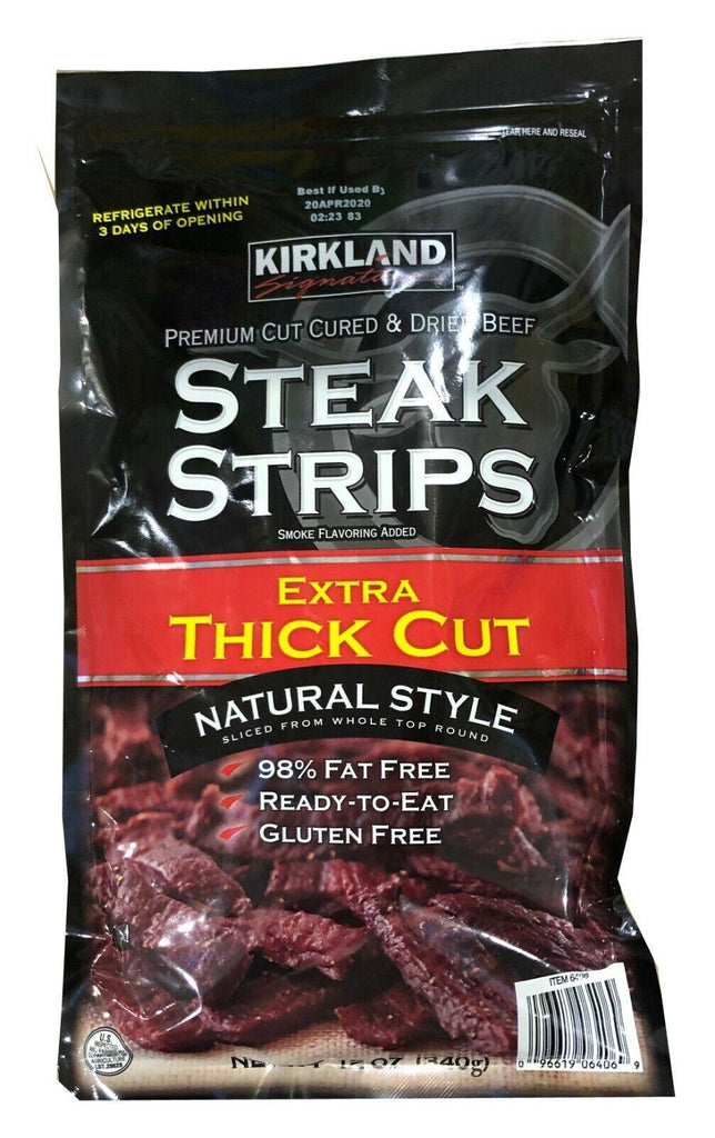 Kirkland Premium Cut Steak Strips Dried Beef Jerky Extra-Thick Gluten-Free Lean