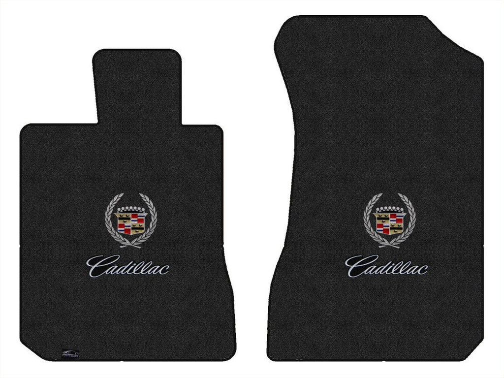 Lloyd Luxe Front Mats for '80-85 Fleetwood W/Cadillac Crest 2 Silver on Black