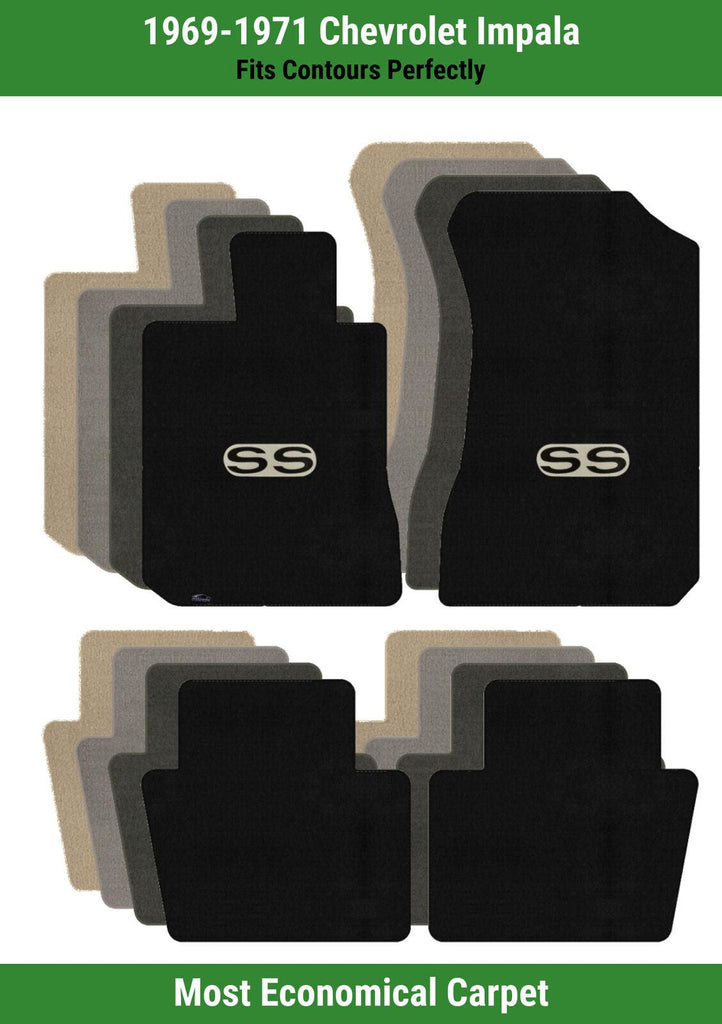 Lloyd Velourtex Front & Rear Mats for '69-71 Chevy Impala W/Black on Silver SS