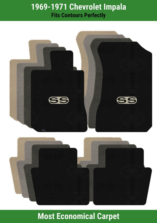 Lloyd Velourtex Front & Rear Mats for '69-71 Chevy Impala W/Black on Silver SS