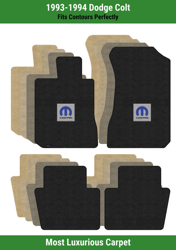 Lloyd Luxe Front & Rear Carpet Mats for '93-94 Dodge Colt W/Blue M-Mopar Logo