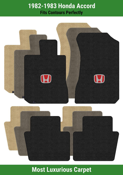 Lloyd Luxe Front & Rear Mats for '82-83 Honda Accord W/Red on Black Honda H