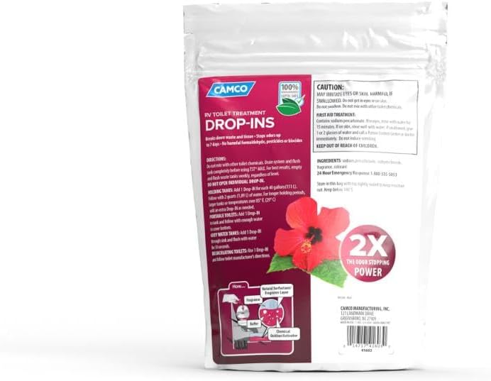 Camco TST MAX RV Toilet Treatment Drop-INs - Control Unwanted Odors & Break Down Waste and Tissue - Safe Septic Tank Treatment - Orange Scent, 30-Pack (41183)