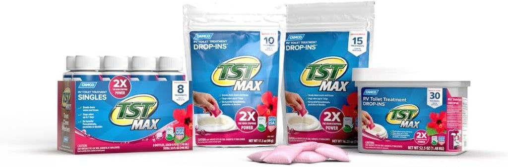 Camco TST MAX RV Toilet Treatment Drop-INs - Control Unwanted Odors & Break Down Waste and Tissue - Safe Septic Tank Treatment - Orange Scent, 30-Pack (41183)