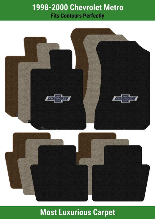 Lloyd Luxe Front & Rear Carpet Mats for '98-00 Chevy Metro W/Centennial Bowtie