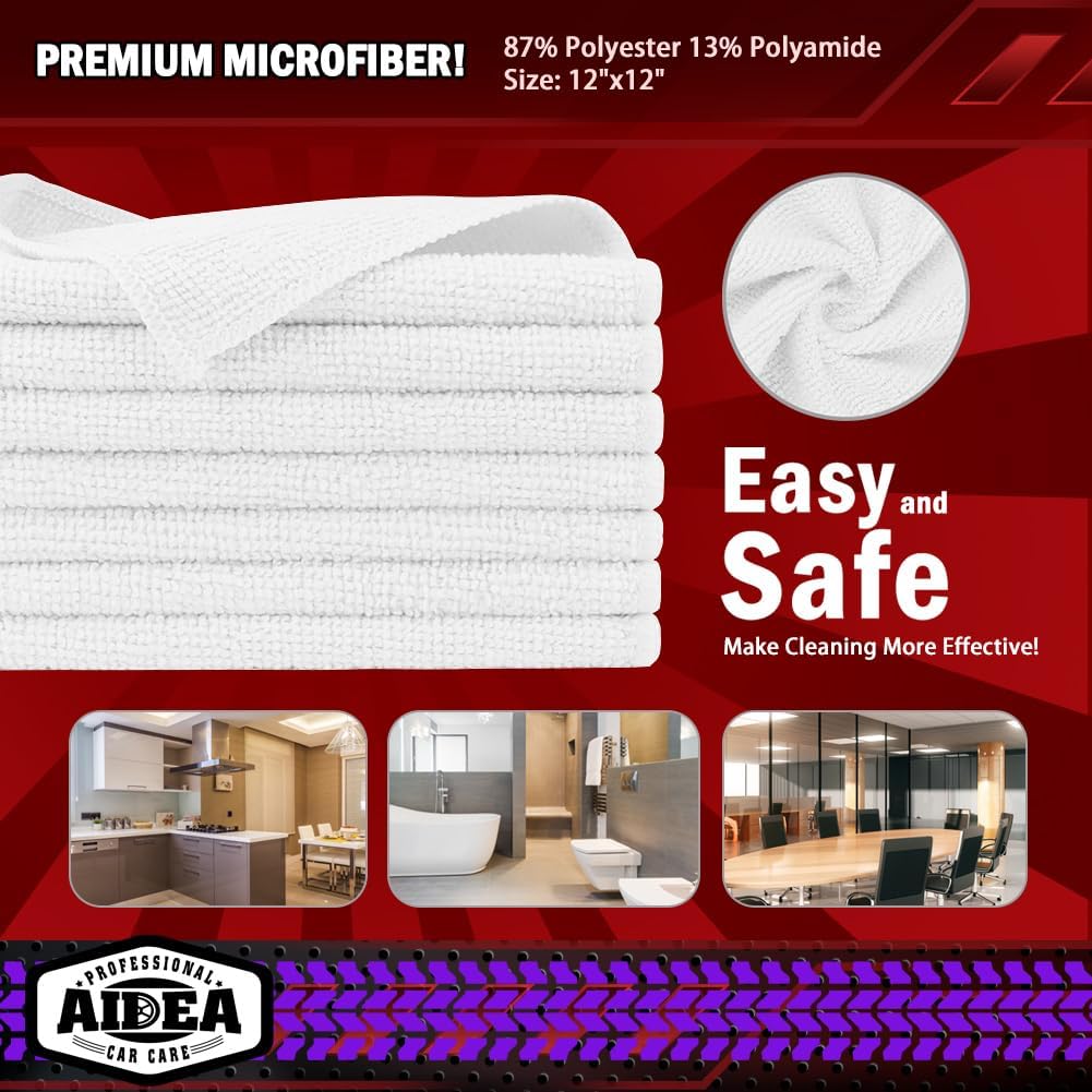 AIDEA Microfiber Cleaning Cloth, 50PK, Microfiber Towels for Cars, Premium All Purpose Car Cloths, Dusting Cloth Cleaning Rags, Absorbent Towels for SUVs, House, Kitchen, Window, 12"×12"