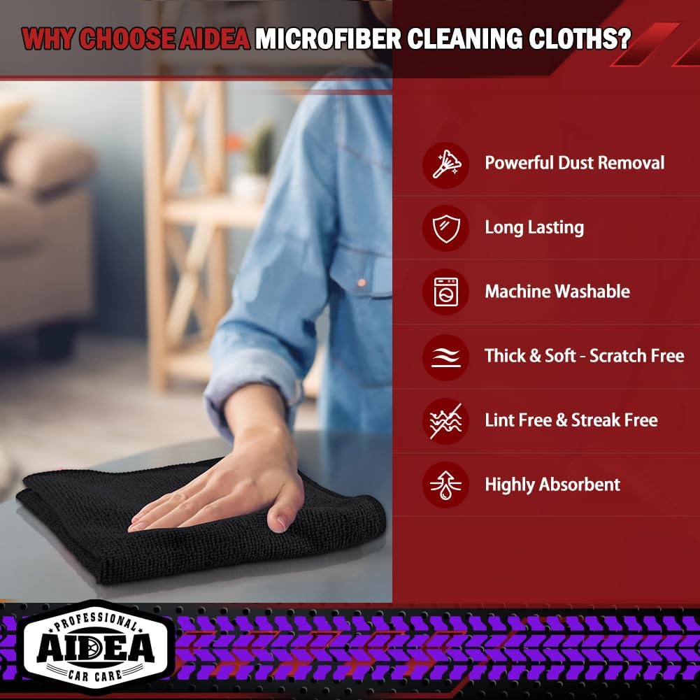 AIDEA Microfiber Cleaning Cloth, 50PK, Microfiber Towels for Cars, Premium All Purpose Car Cloths, Dusting Cloth Cleaning Rags, Absorbent Towels for SUVs, House, Kitchen, Window, 12"×12"
