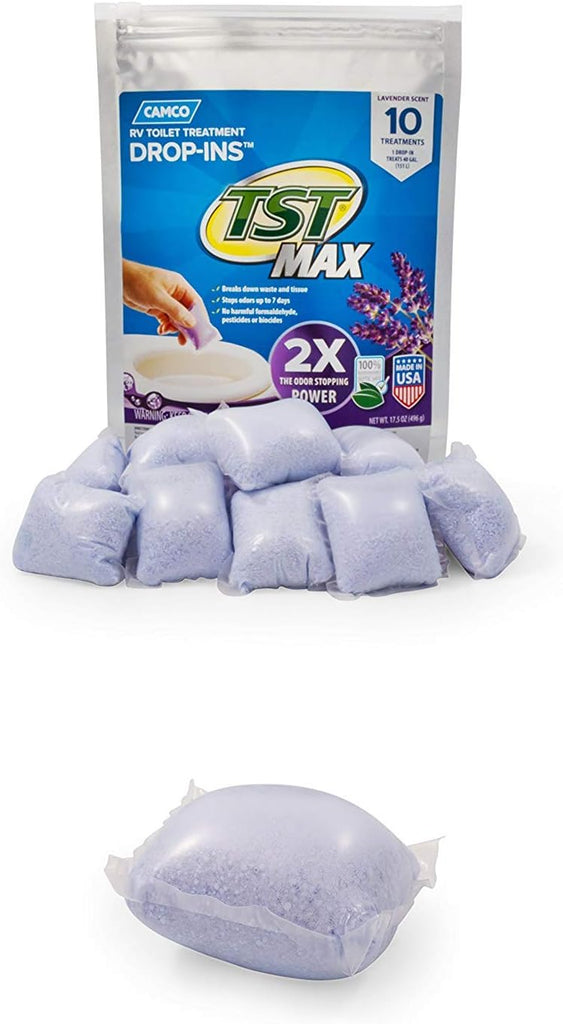 Camco TST MAX RV Toilet Treatment Drop-INs - Control Unwanted Odors & Break Down Waste and Tissue - Safe Septic Tank Treatment - Orange Scent, 30-Pack (41183)