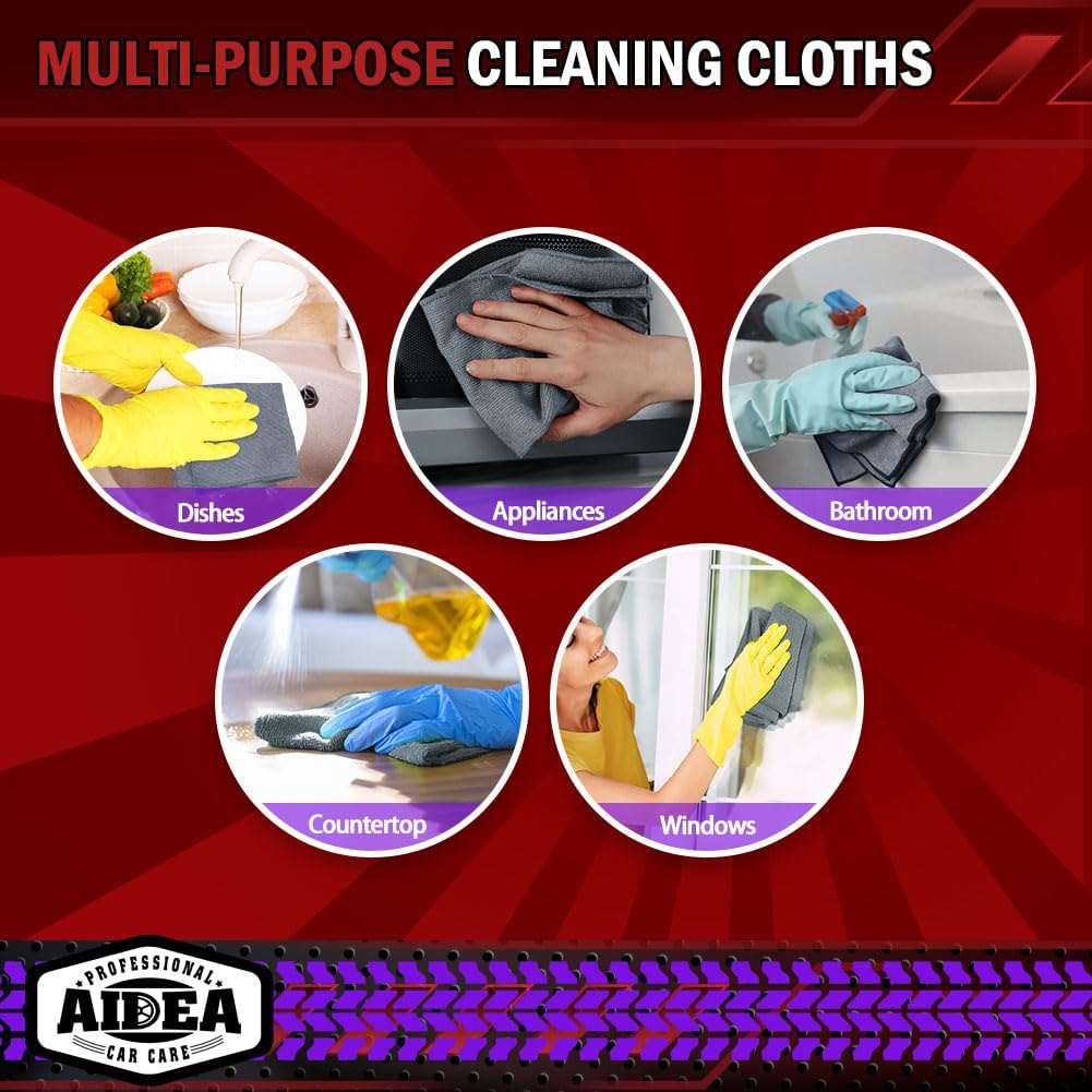 AIDEA Microfiber Cleaning Cloth, 50PK, Microfiber Towels for Cars, Premium All Purpose Car Cloths, Dusting Cloth Cleaning Rags, Absorbent Towels for SUVs, House, Kitchen, Window, 12"×12"