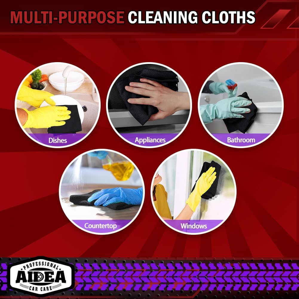 AIDEA Microfiber Cleaning Cloth, 50PK, Microfiber Towels for Cars, Premium All Purpose Car Cloths, Dusting Cloth Cleaning Rags, Absorbent Towels for SUVs, House, Kitchen, Window, 12"×12"