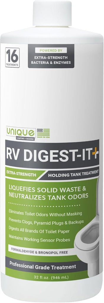 Unique RV Digest-It+ Extra-Strength Ultra-Concentrate - 32 RV Toilet Treatments - Eliminates Smells and Liquifies Waste (32 oz)