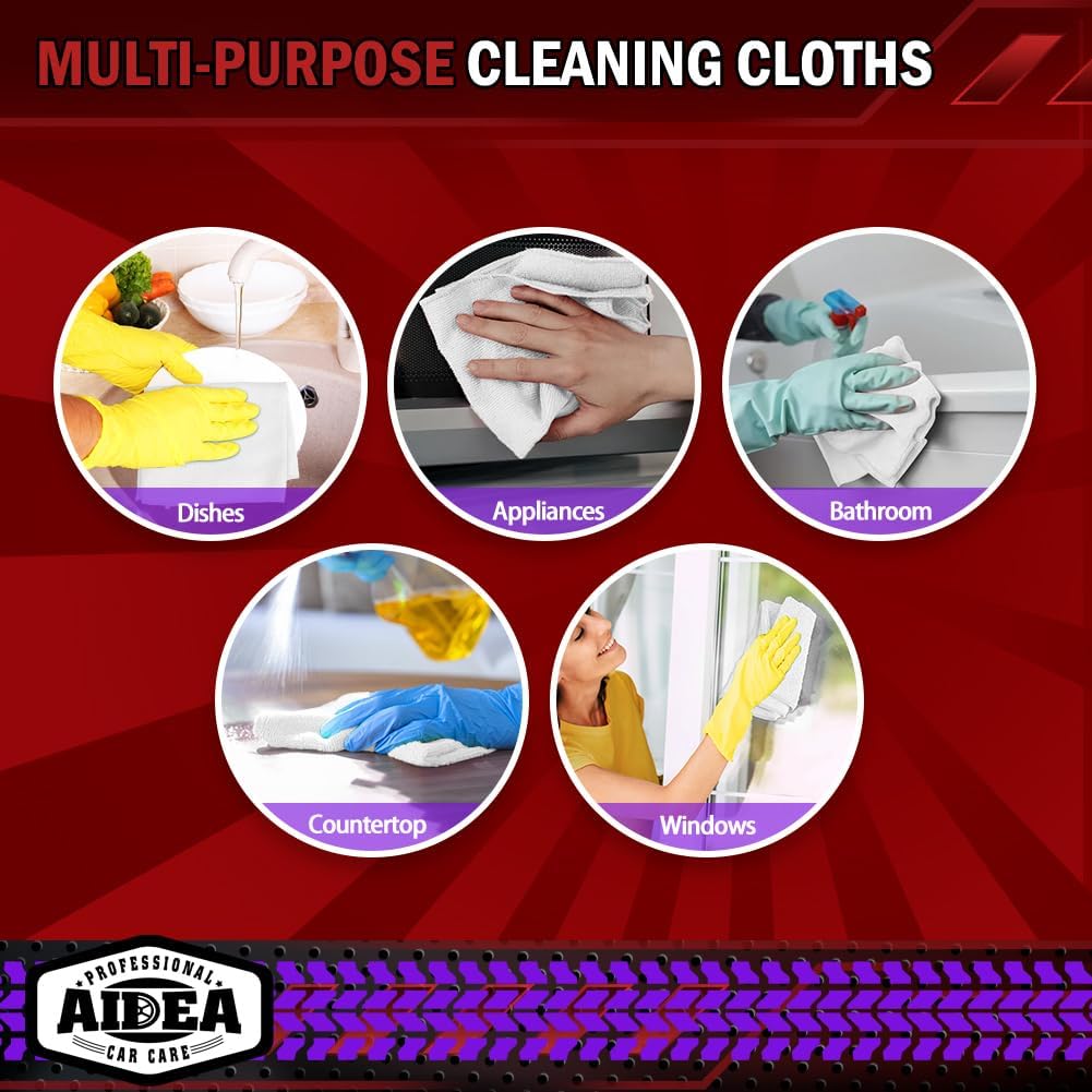 AIDEA Microfiber Cleaning Cloth, 50PK, Microfiber Towels for Cars, Premium All Purpose Car Cloths, Dusting Cloth Cleaning Rags, Absorbent Towels for SUVs, House, Kitchen, Window, 12"×12"