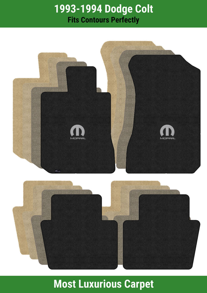 Lloyd Luxe Front & Rear Carpet Mats for '93-94 Dodge Colt W/Black M-Mopar Logo