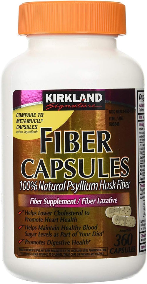 Fiber Capsules Kirkland Therapy for Regularity/Fiber Supplement, 360 capsules - Compare to the Active Ingredient in Metamucil Capsules