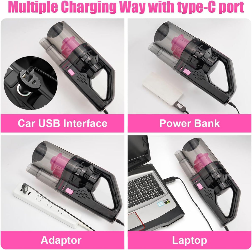 Viewsun 17pcs Car Cleaning Kit, Pink Car Interior Detailing Kit with High Power Handheld Vacuum, Detailing Brush Set, Windshield Cleaner, Cleaning Gel, Complete Auto Accessories for Women Gift