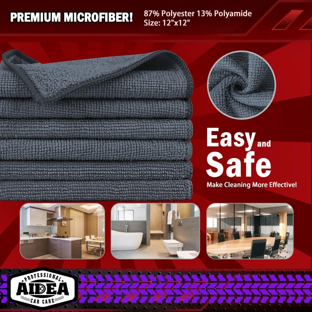 AIDEA Microfiber Cleaning Cloth, 50PK, Microfiber Towels for Cars, Premium All Purpose Car Cloths, Dusting Cloth Cleaning Rags, Absorbent Towels for SUVs, House, Kitchen, Window, 12"×12"
