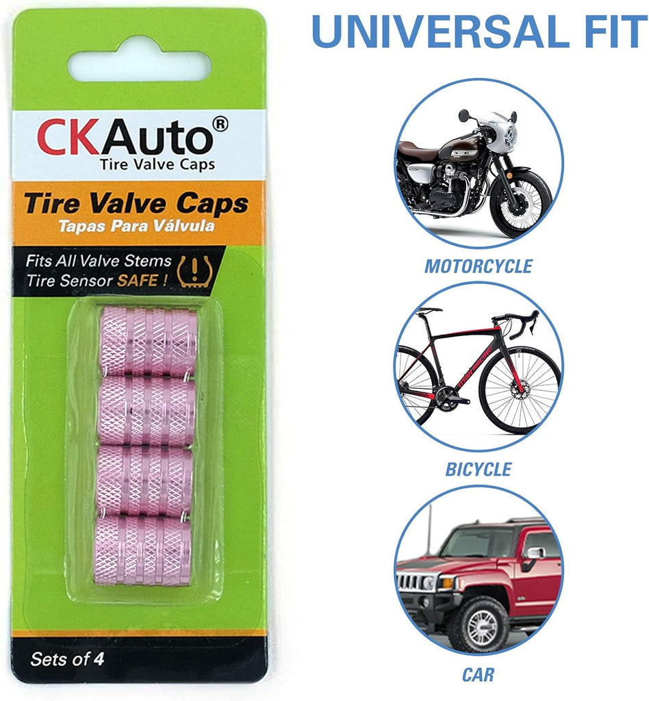 CKAuto Tire Valve Stem Caps, Black, 4 pcs/Pack, Anodized Aluminum Tire Valve Cap Set, Corrosion Resistant, Universal Stem Covers for Cars Trucks Motorcycles SUVs and Bikes