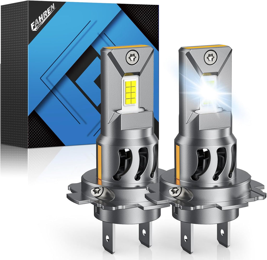 FAHREN H1 Fog Bulbs, 28000LM Brightness 1:1 Mini Size No Adapter Needed Plug & Play, 6500k White with 16 CSP Chips, Canbus Ready Non-Polarity H1 Light Bulb with Turbo Fan, IP68 Waterproof Pack of 2
