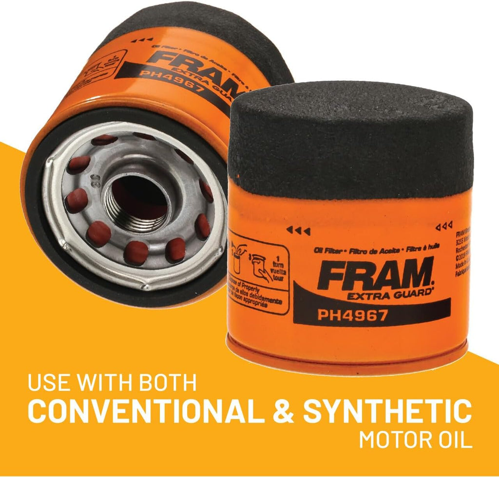 FRAM Extra Guard PH4967 10K Mile Change Automotive Replacement Interval Spin-On Engine Oil Filter for Select Vehicle Model Years, Vehicle Engine Protection Oil Filter for Everyday Drivers