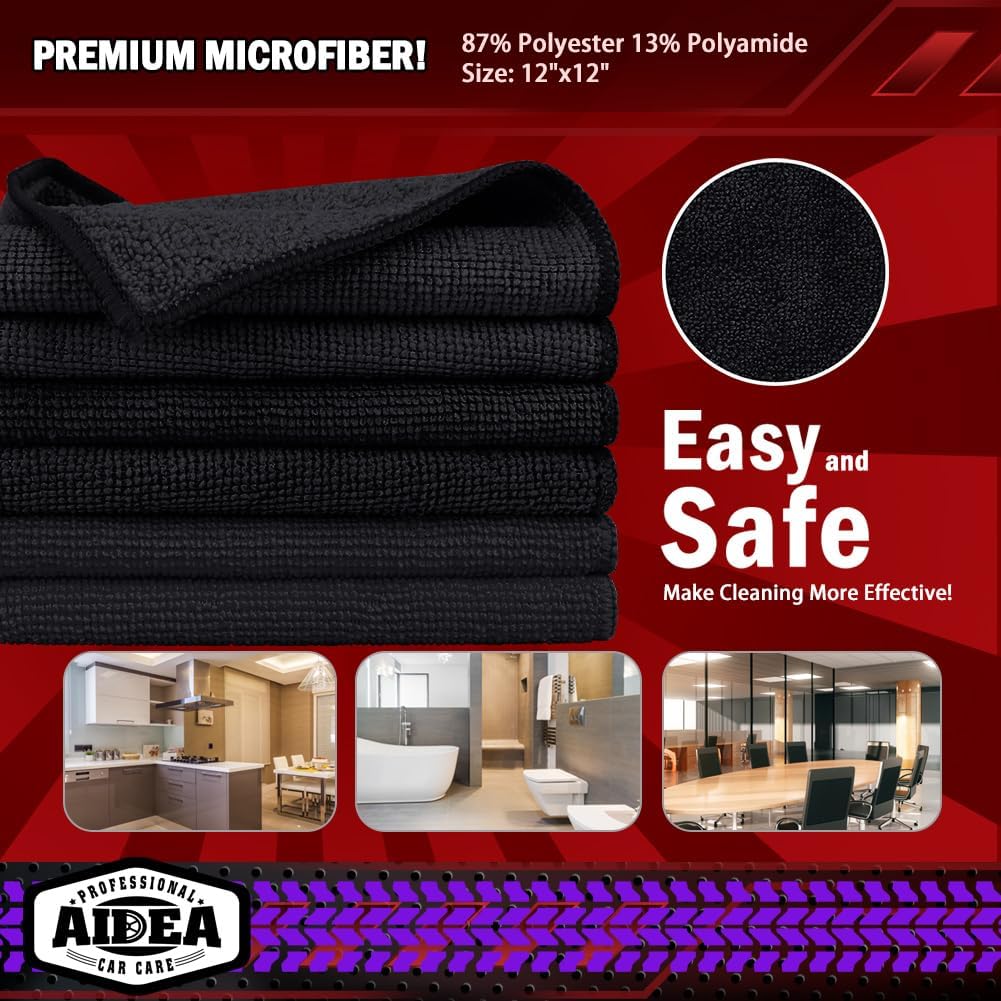 AIDEA Microfiber Cleaning Cloth, 50PK, Microfiber Towels for Cars, Premium All Purpose Car Cloths, Dusting Cloth Cleaning Rags, Absorbent Towels for SUVs, House, Kitchen, Window, 12"×12"