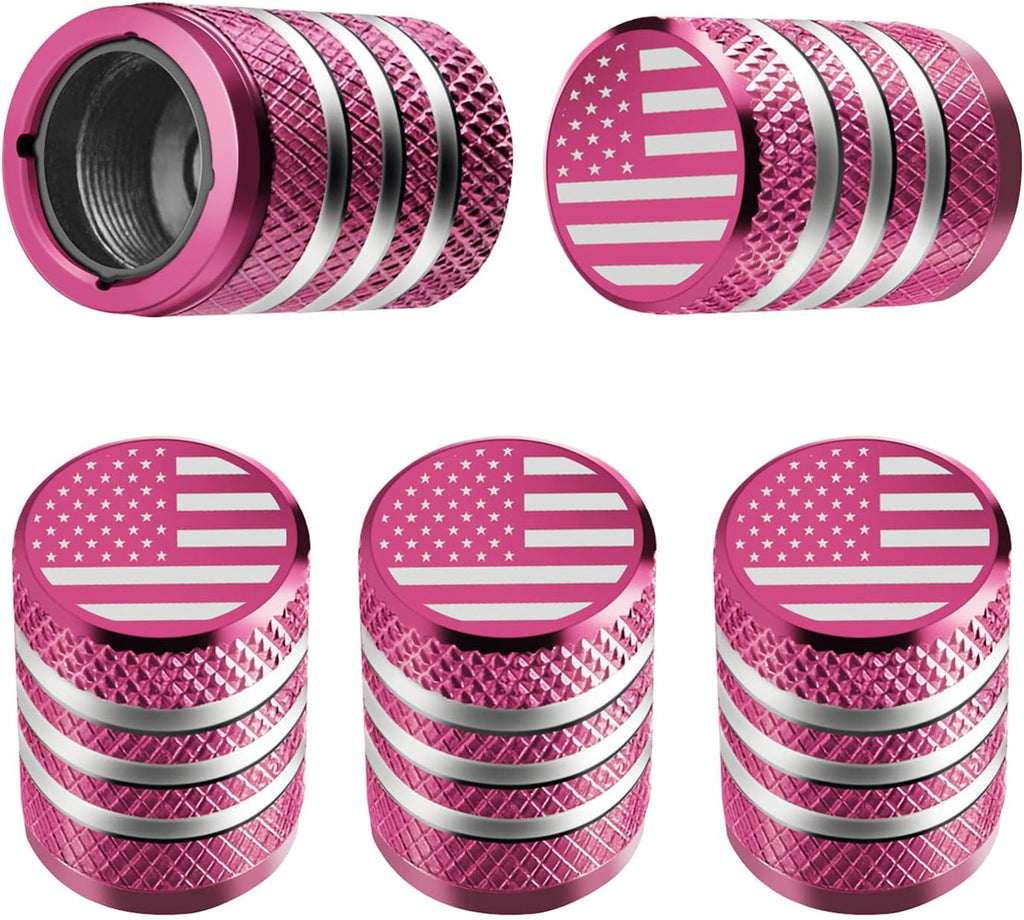 Tire Valve Stem Cap Cover - (5 Pack) Tire Air Cap Metal with Plastic Liner Corrosion Resistant Leak-Proof American Flag for Car Truck Motorcycle Bike Black