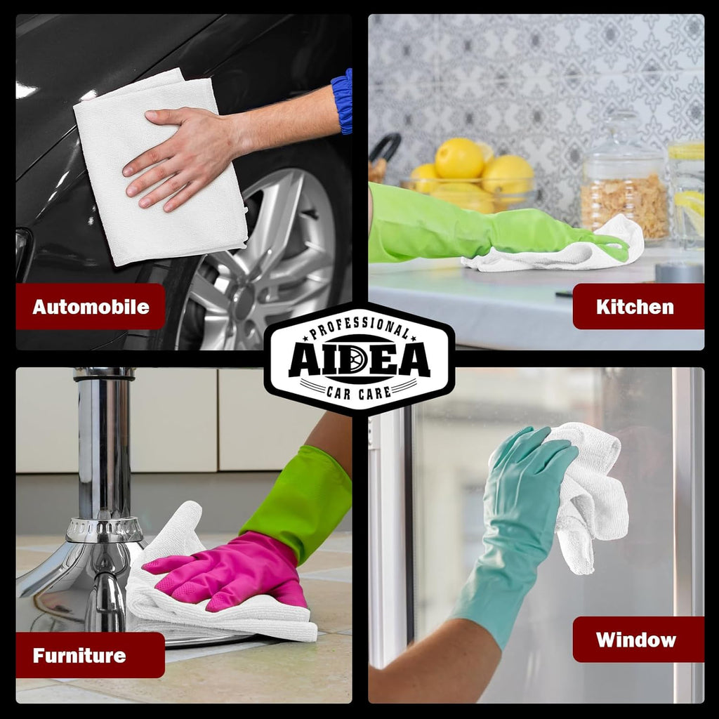 AIDEA Microfiber Cleaning Cloth, 50PK, Microfiber Towels for Cars, Premium All Purpose Car Cloths, Dusting Cloth Cleaning Rags, Absorbent Towels for SUVs, House, Kitchen, Window, 12"×12"