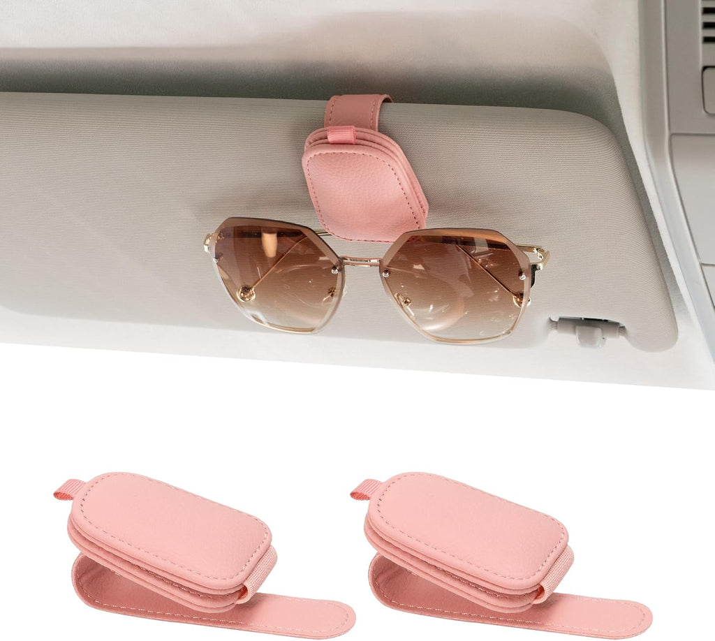 Yuoyar 2 Packs Sunglasses Holders for Car Visor - Magnetic Leather Sunglasses Holder and Ticket Card Clip - Car Visor Accessories (Black)
