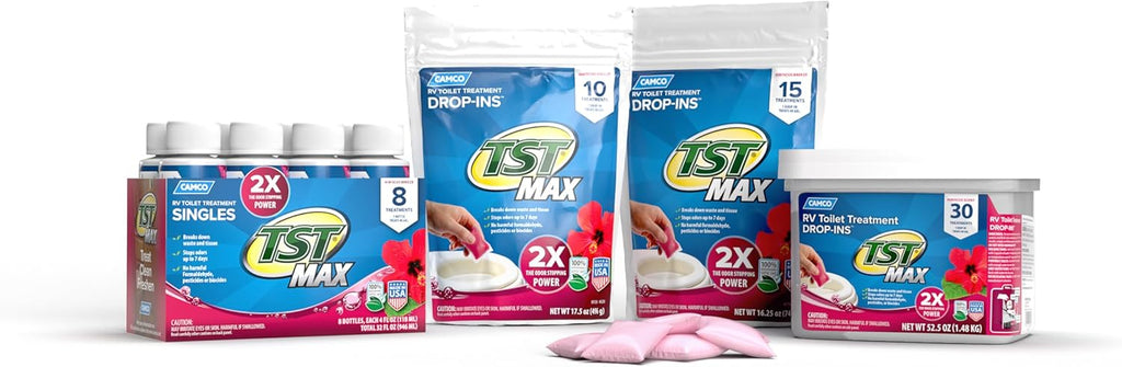 Camco TST MAX RV Toilet Treatment Drop-INs - Control Unwanted Odors & Break Down Waste and Tissue - Safe Septic Tank Treatment - Orange Scent, 30-Pack (41183)