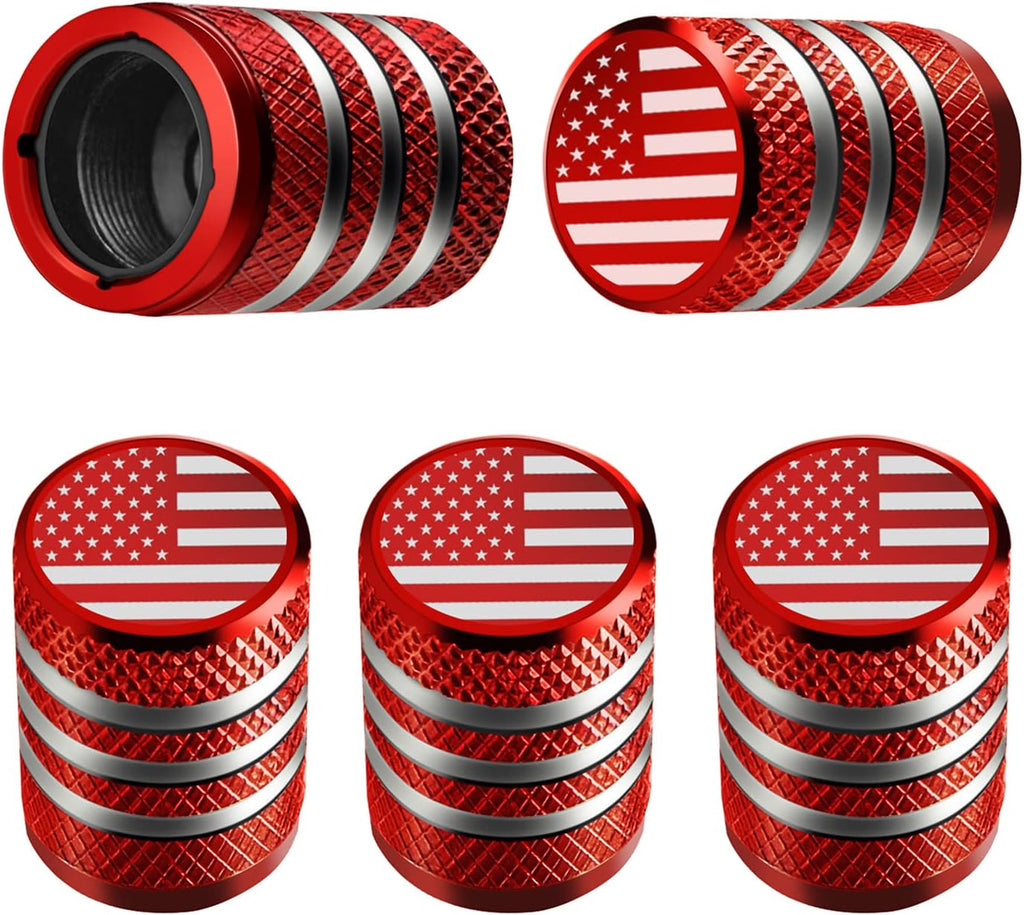 Tire Valve Stem Cap Cover - (5 Pack) Tire Air Cap Metal with Plastic Liner Corrosion Resistant Leak-Proof American Flag for Car Truck Motorcycle Bike Black