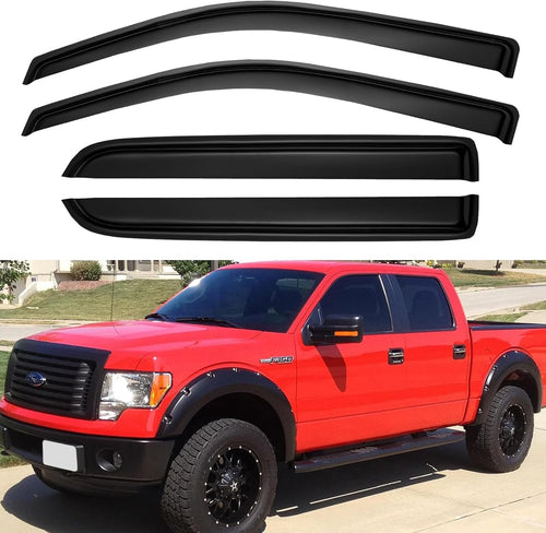 Window Visors Rain Guards for 2015-2024 Ford F150 SuperCrew, Out-Channel Sun Rain Shades Window Vent Deflectors for 2017-2024 F-150 Raptor F250 F350 F450 F550 Super Duty Crew Cab, for Full-Size Cabs