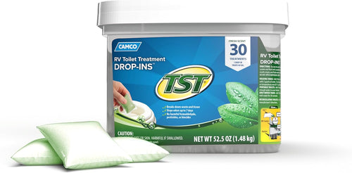Camco TST MAX RV Toilet Treatment Drop-INs - Control Unwanted Odors & Break Down Waste and Tissue - Safe Septic Tank Treatment - Orange Scent, 30-Pack (41183)